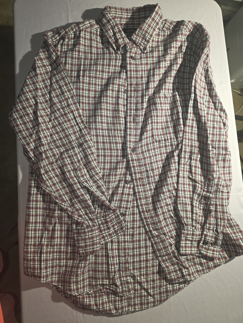 croft & barrow Red and White Plaid Flannel Button-Down Shirt